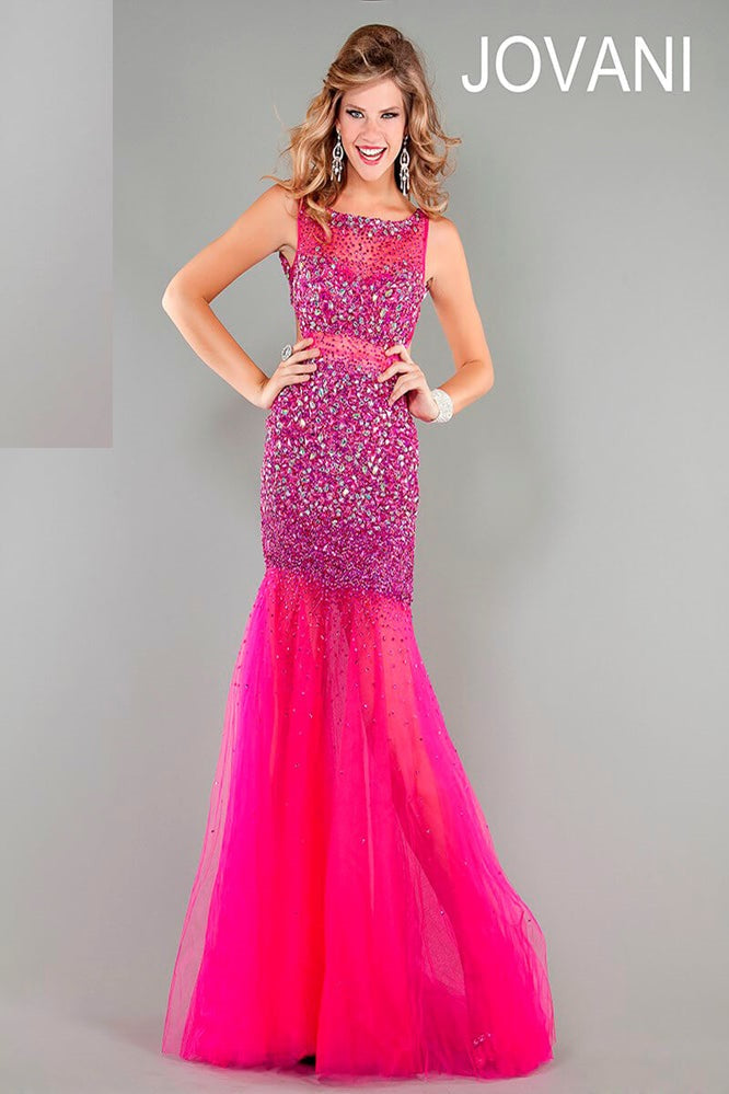 Beaded Sheer Fitted Sleeveless Gown by Jovani 171100