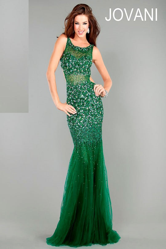 Beaded Sheer Fitted Sleeveless Gown by Jovani 171100