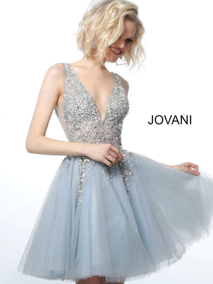 Beaded Short V-Neck A-line Dress by Jovani 1774