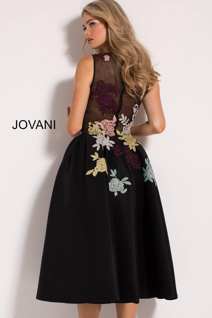 Applique Short Sleeveless A-line Dress by Jovani 23695