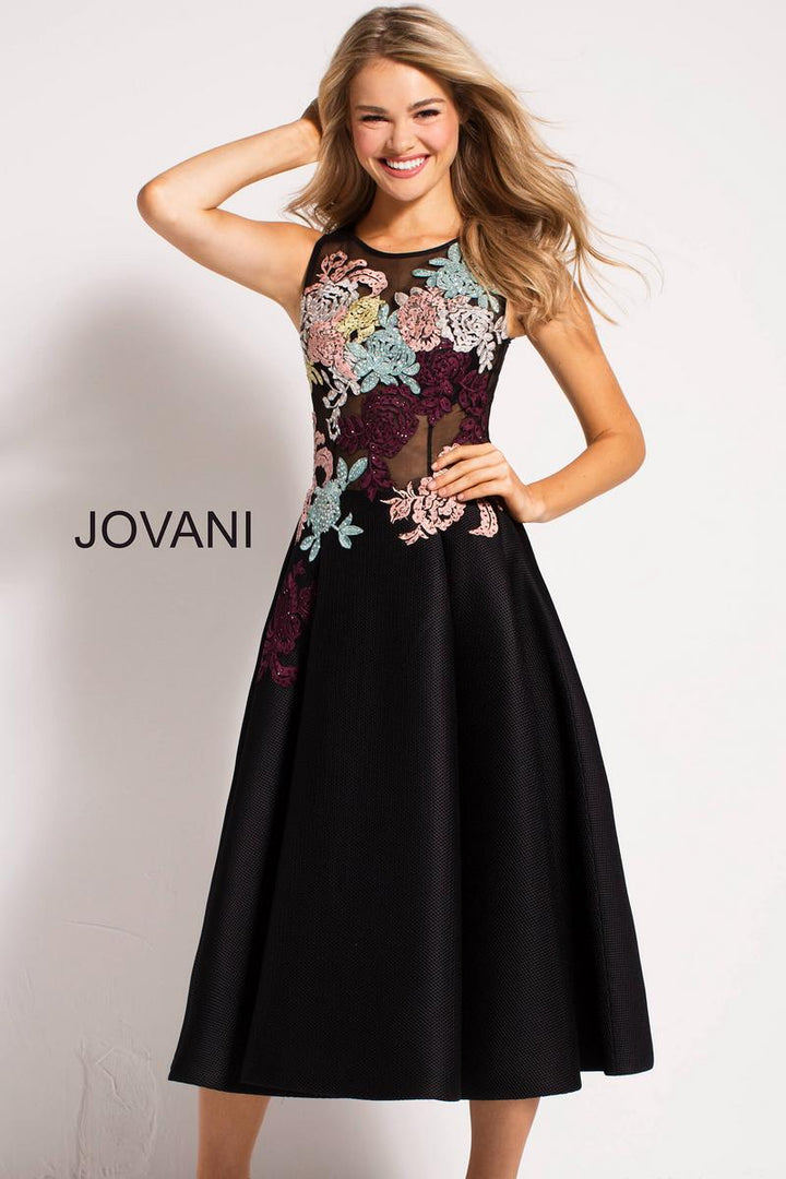 Applique Short Sleeveless A-line Dress by Jovani 23695