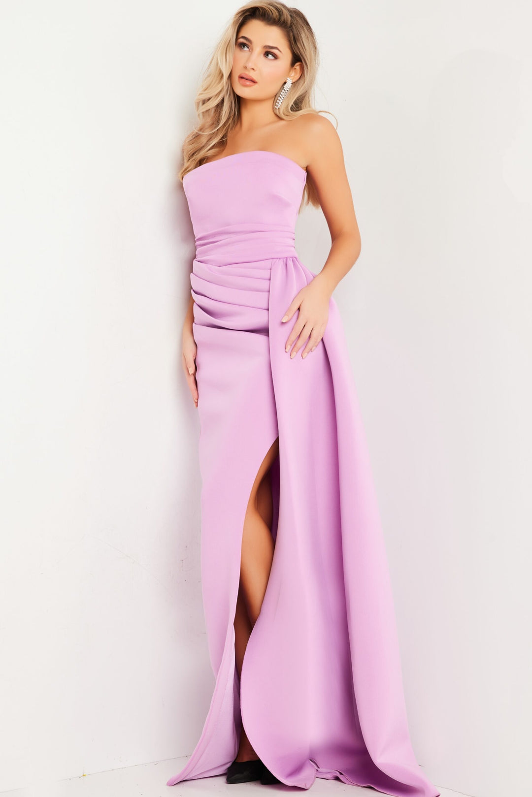 Scuba Fitted Strapless Slit Gown by Jovani 24012