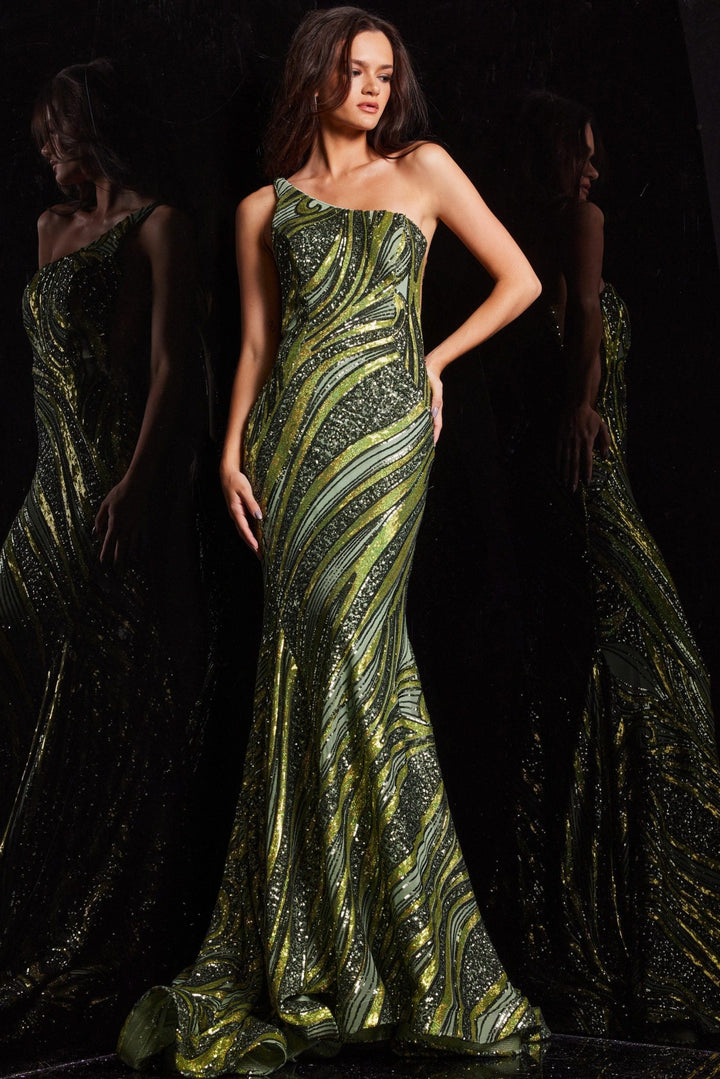 Sequin Fitted One Shoulder Gown by Jovani 24031