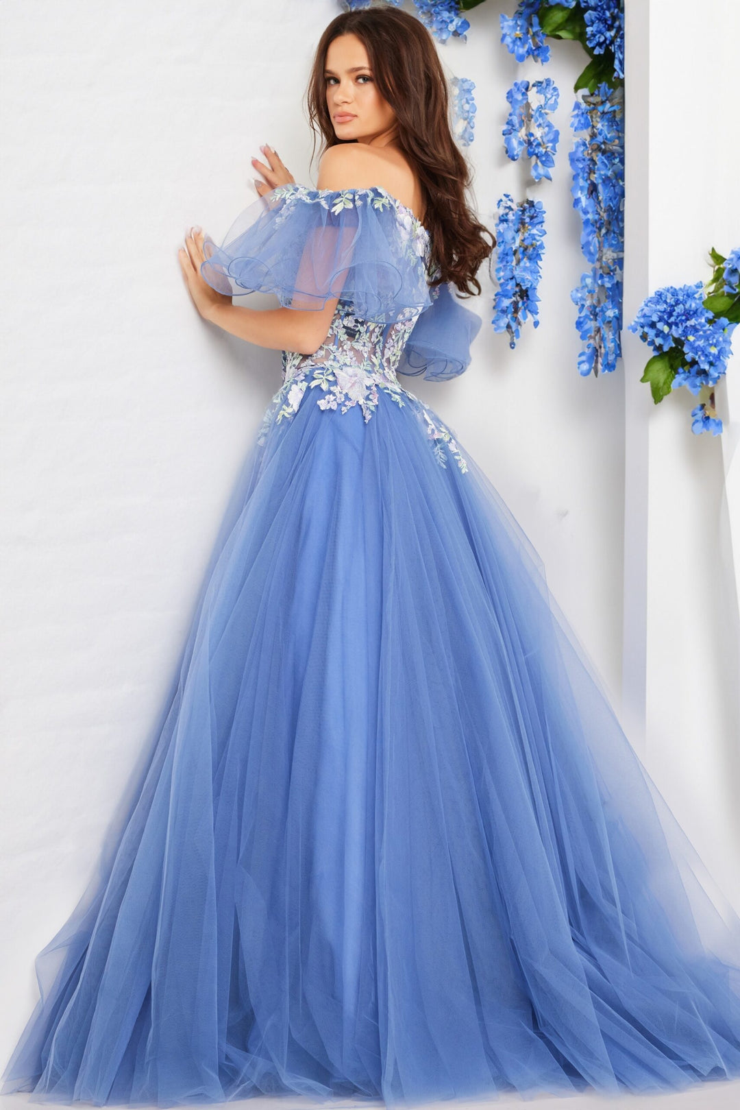 Tulle Short Sleeve A-line Gown by Jovani 24575