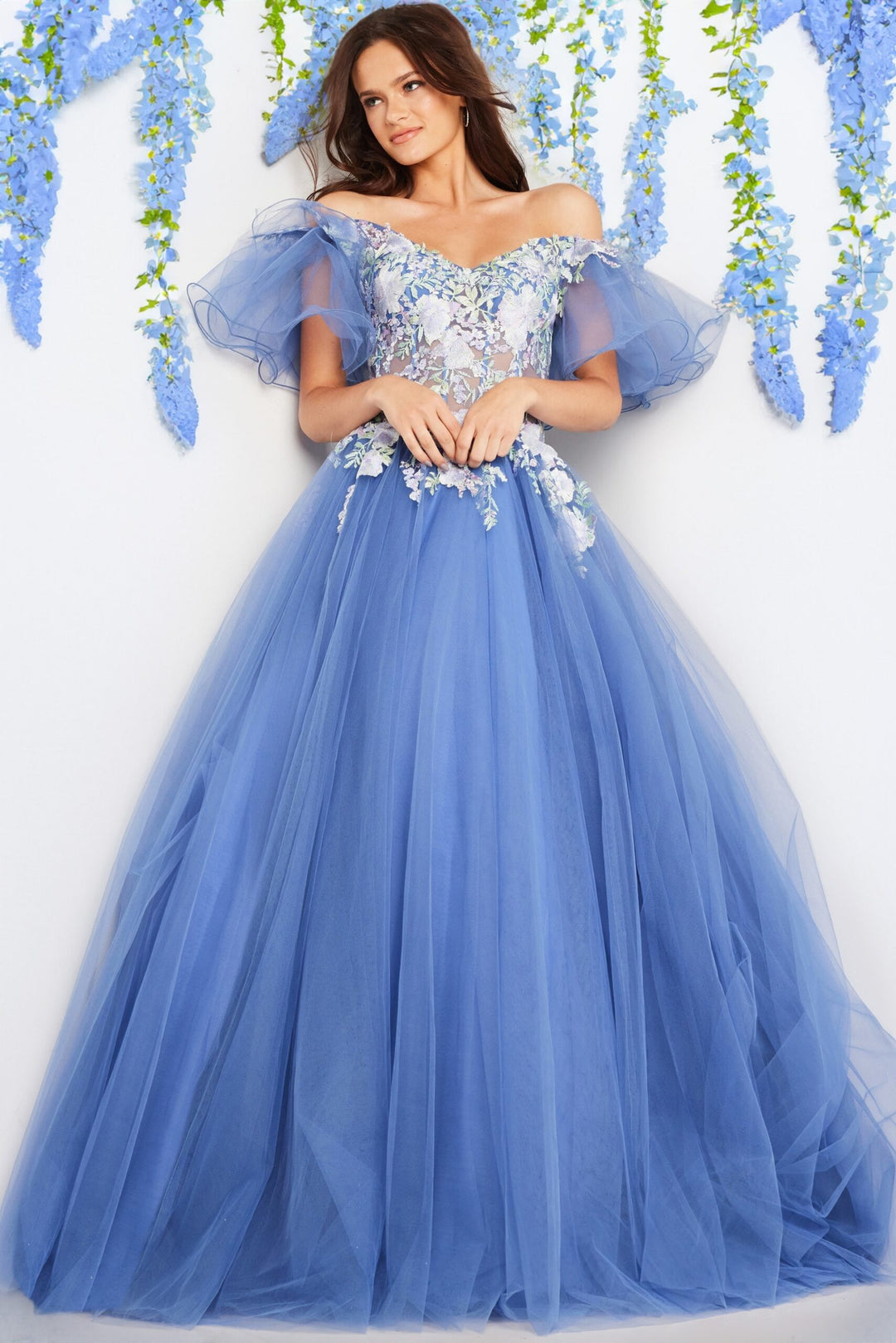 Tulle Short Sleeve A-line Gown by Jovani 24575