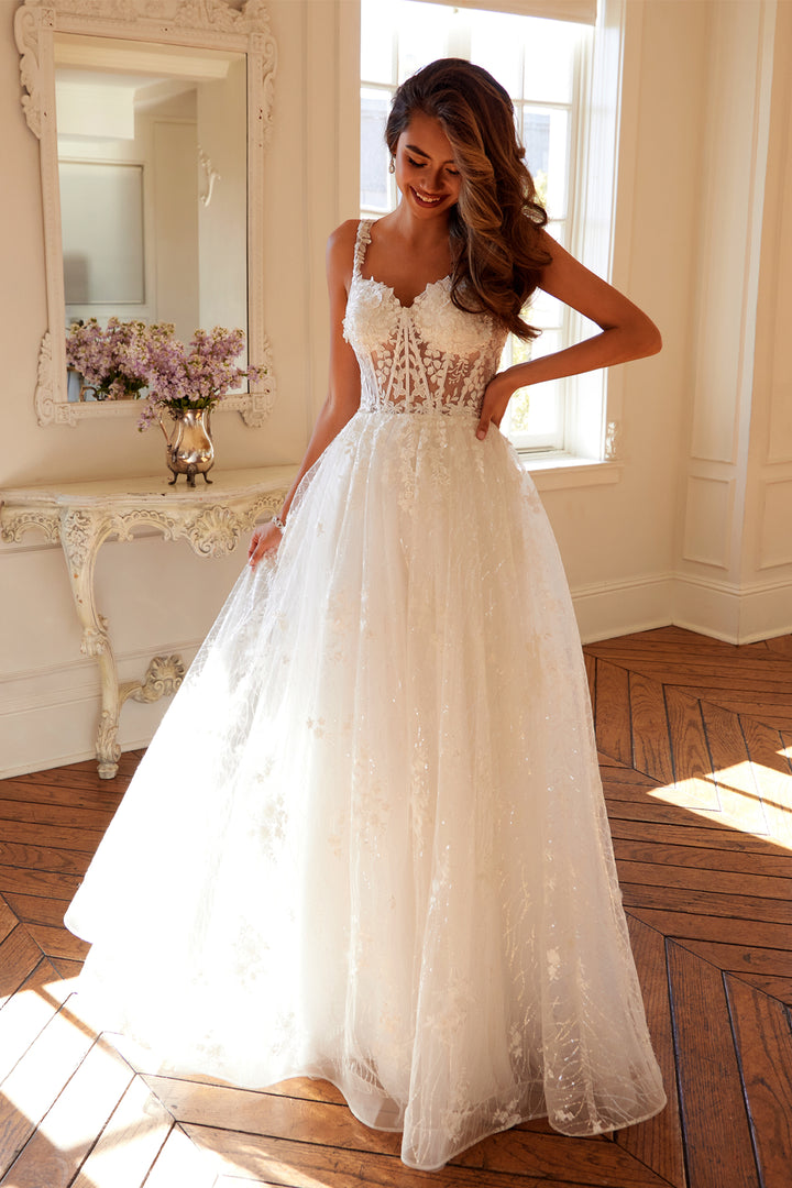 Applique Sleeveless A-line Bridal Gown by Juliet JT2495AW