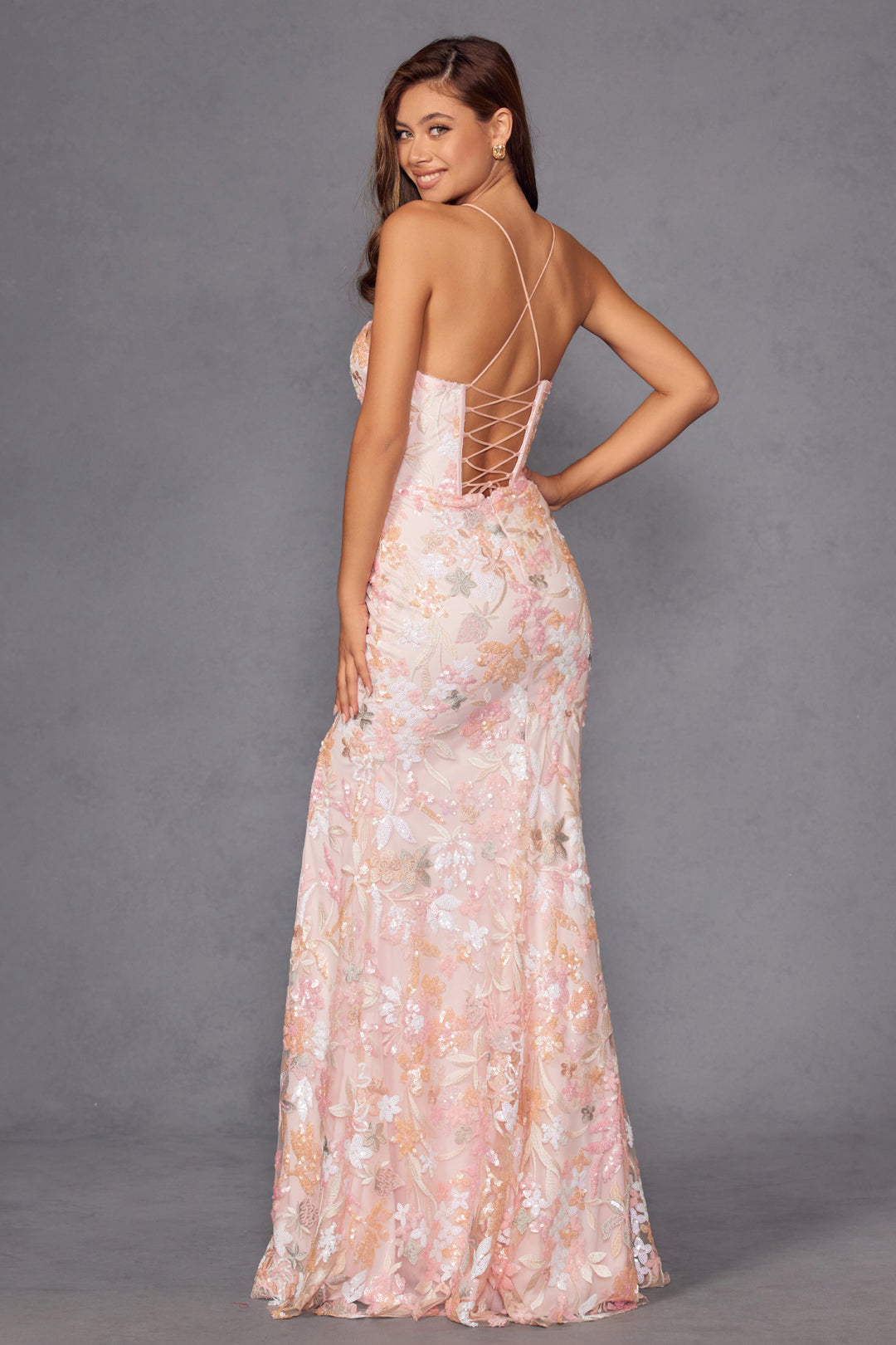 Sequin Print Sleeveless Slit Gown by Juliet JT2498A