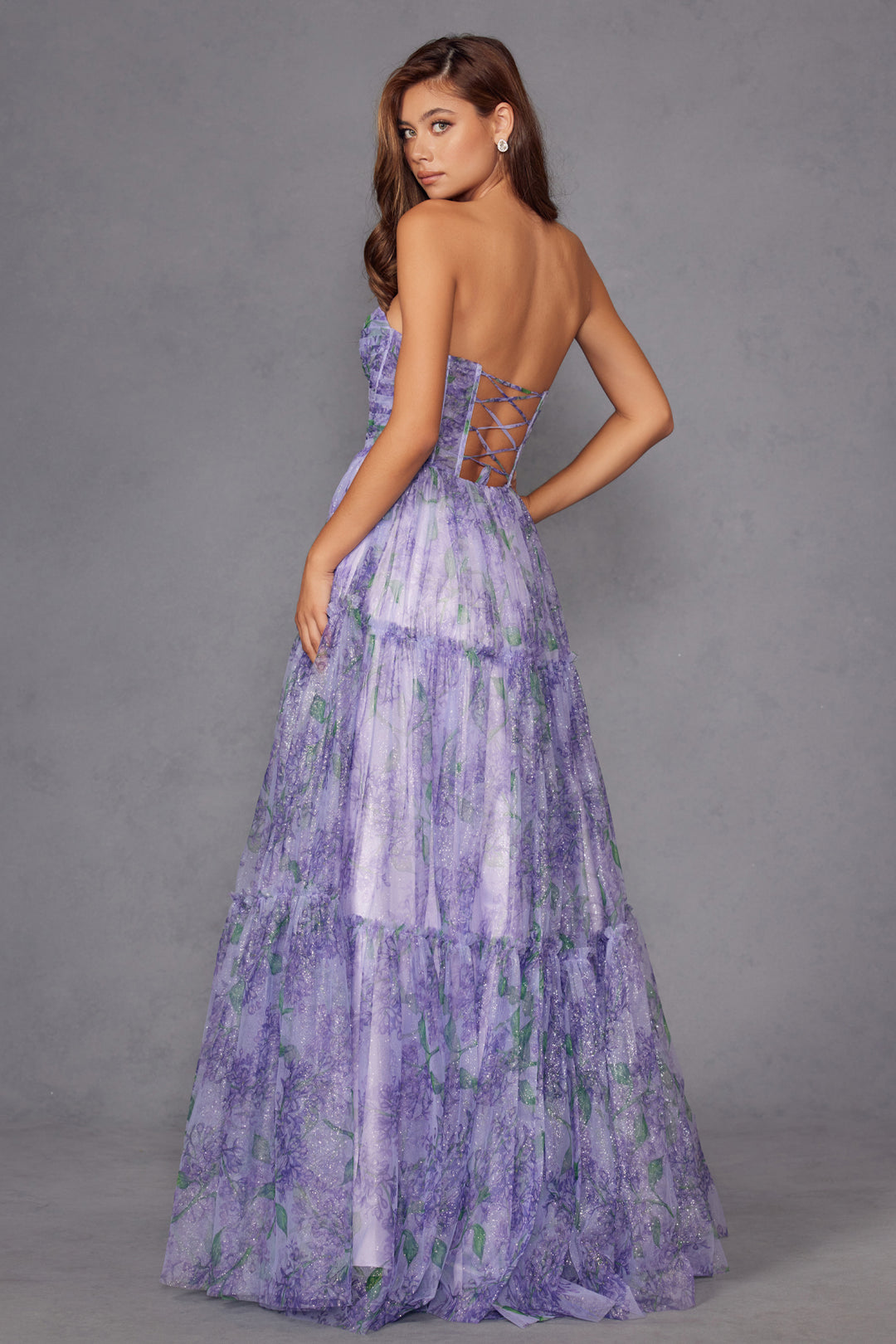 Print Strapless A-line Gown by Juliet JT2507A