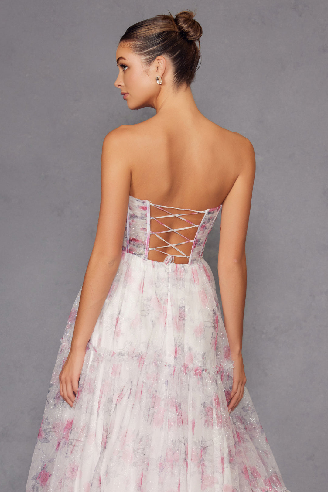 Print Strapless A-line Gown by Juliet JT2507A