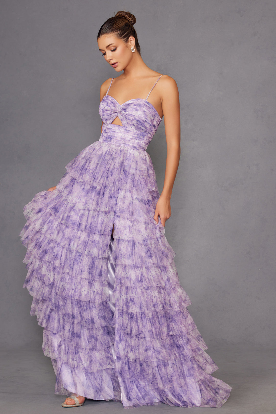 Print Sleeveless A-line Tiered Gown by Juliet JT2508A