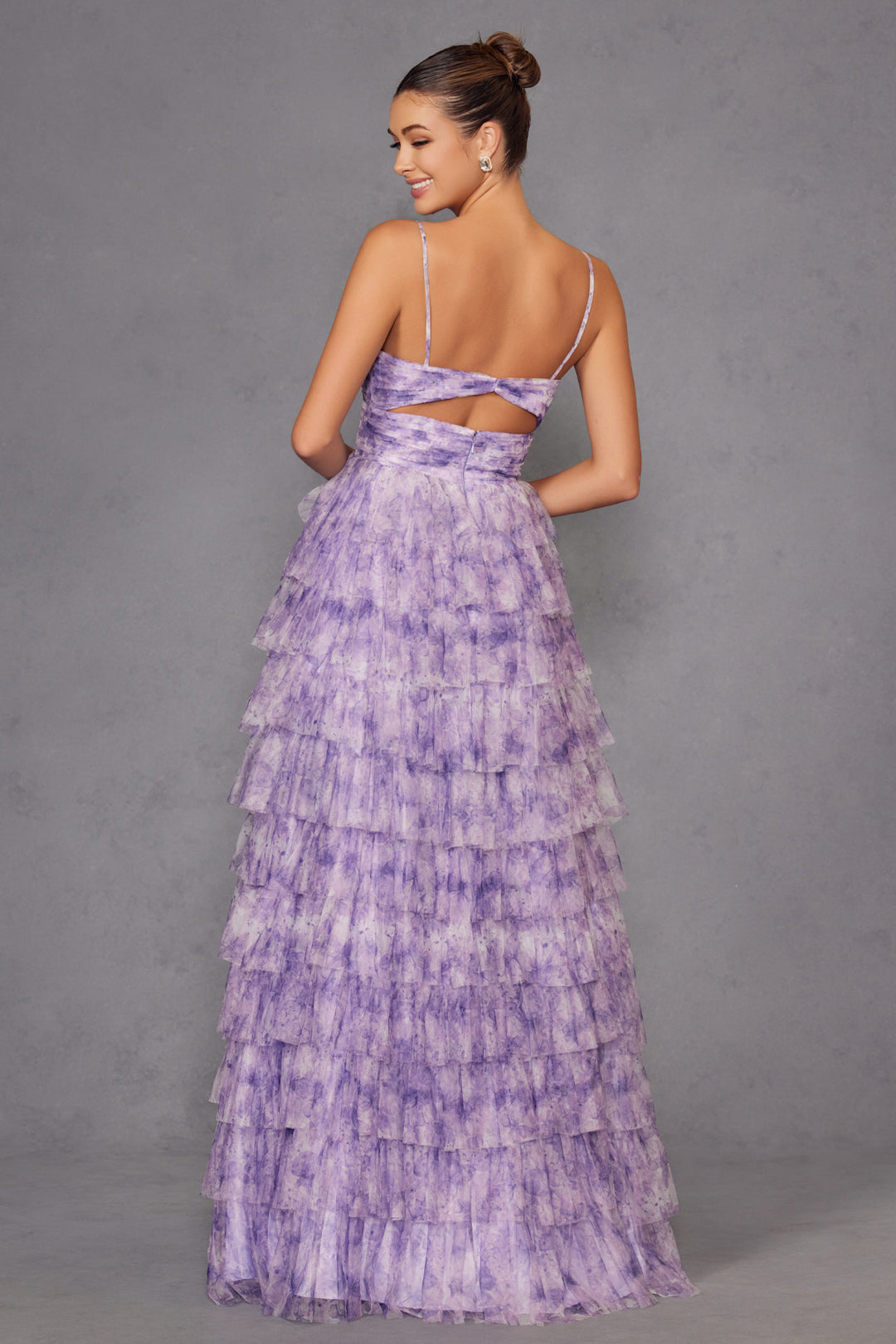 Print Sleeveless A-line Tiered Gown by Juliet JT2508A