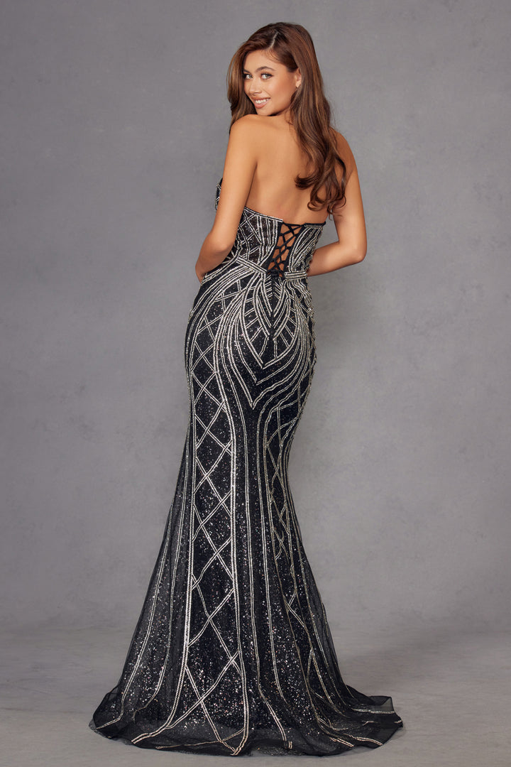 Beaded Fitted Strapless Gown by Juliet JT2525L