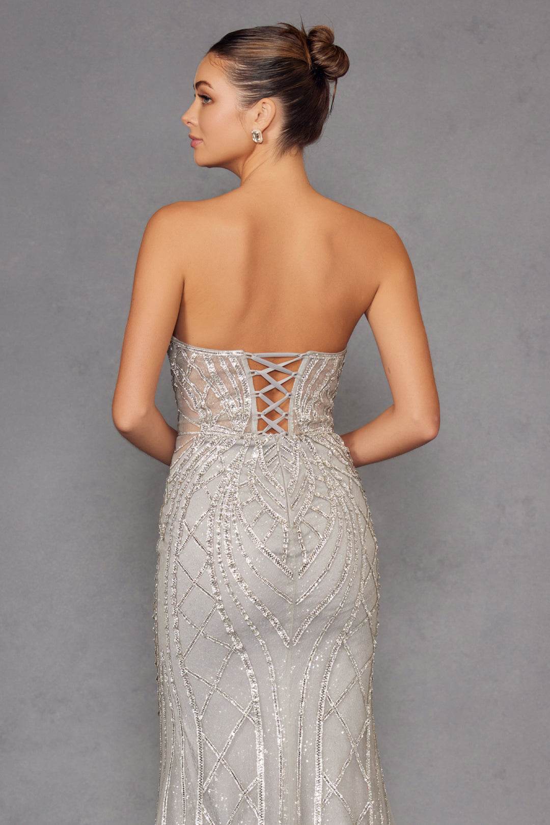 Beaded Fitted Strapless Gown by Juliet JT2525L