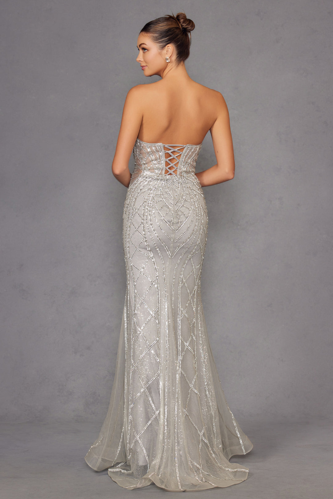 Beaded Fitted Strapless Gown by Juliet JT2525L