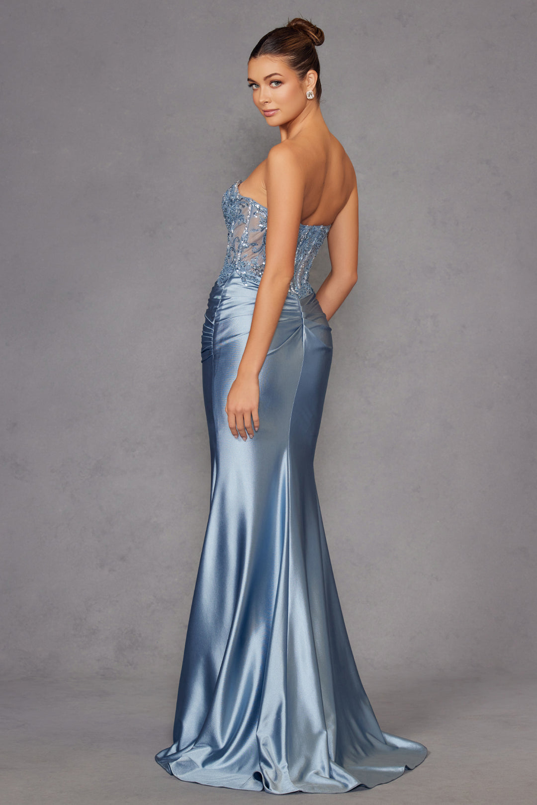 Beaded Satin Strapless Gown by Juliet JT2530K