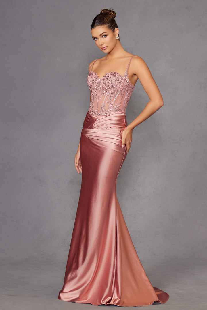 Applique Satin Sleeveless Gown by Juliet JT2531K