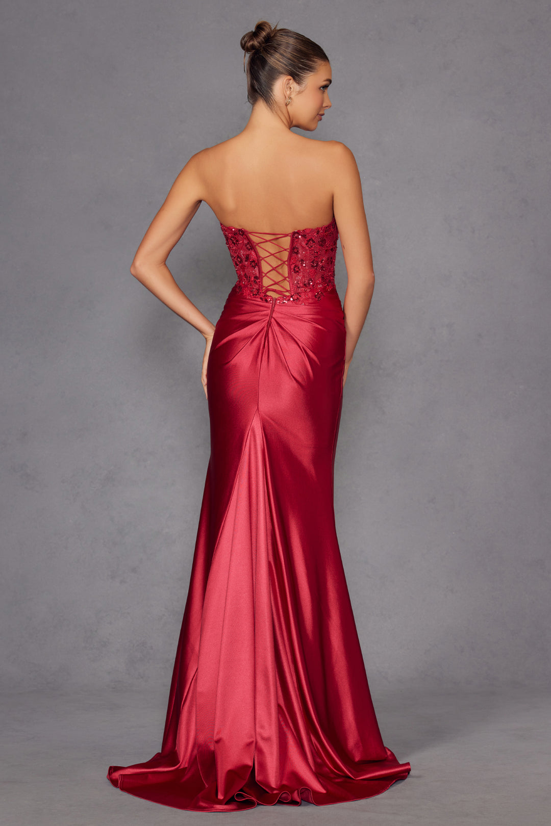 Applique Satin Strapless Gown by Juliet JT2534K