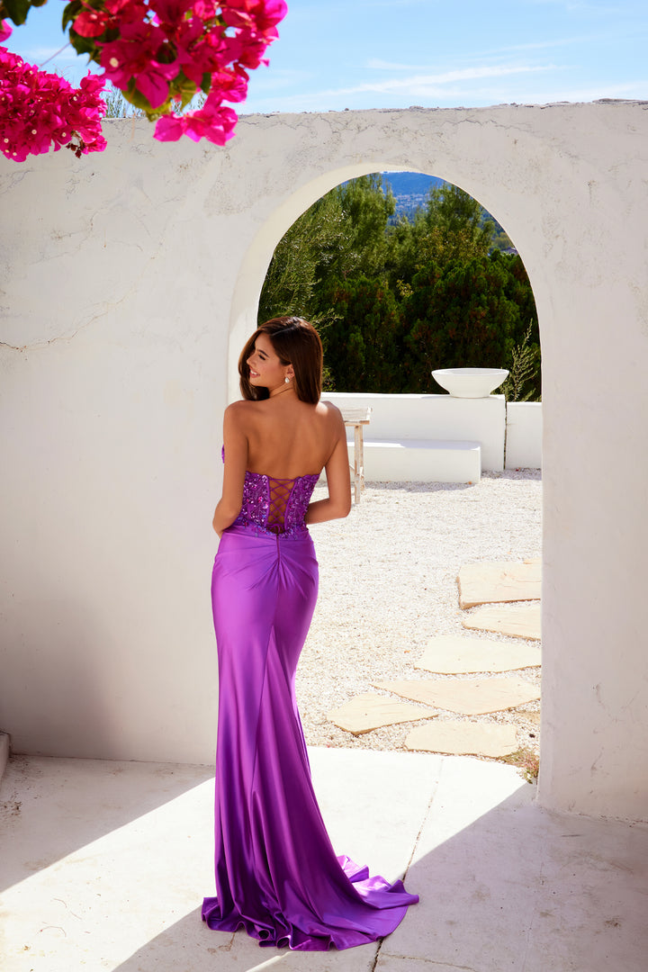 Applique Satin Strapless Gown by Juliet JT2534K