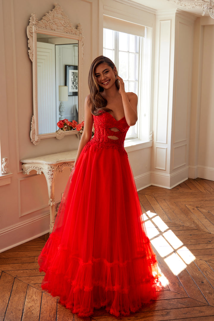 Strapless A-line Ruffled Gown by Juliet JT2561S