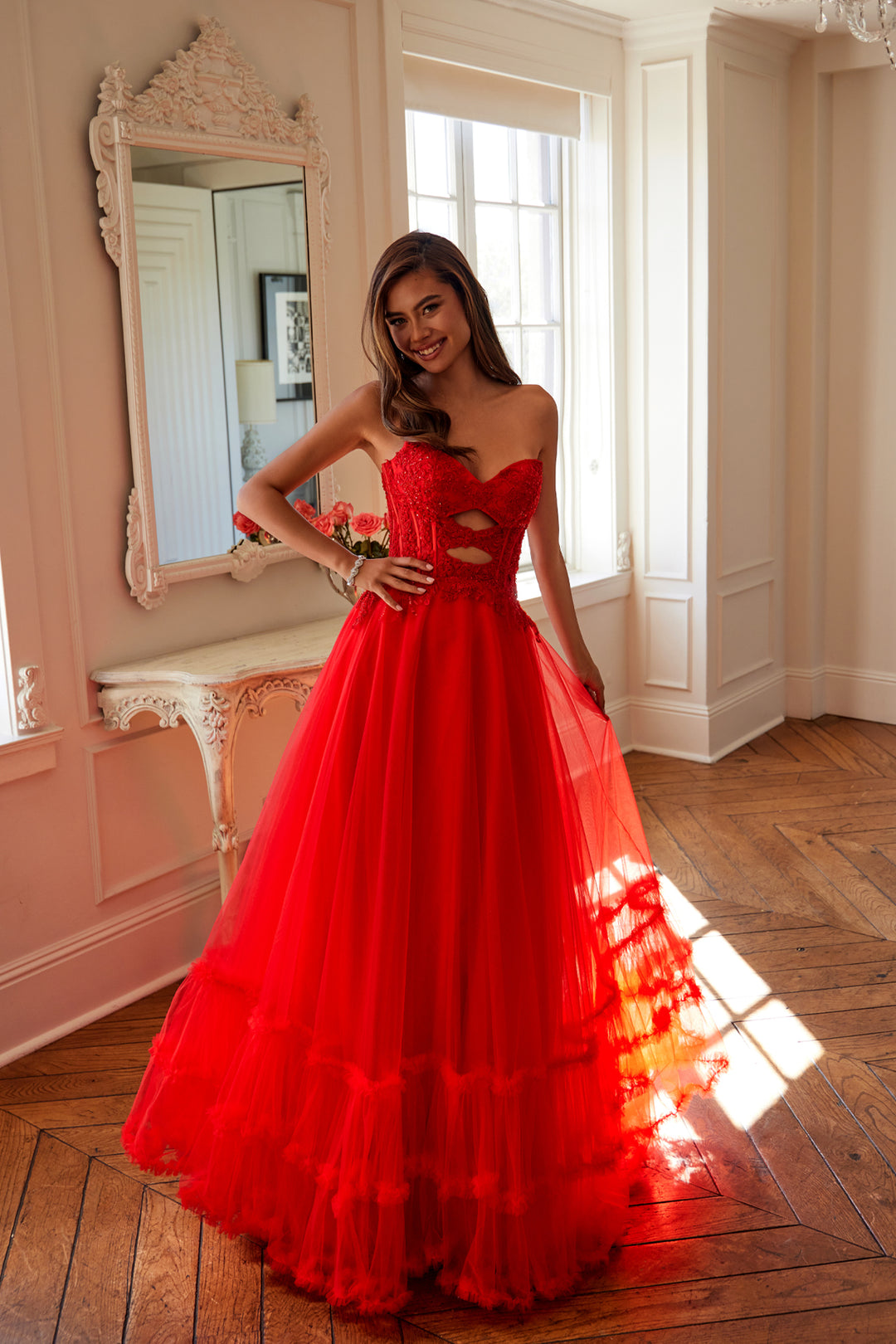 Strapless A-line Ruffled Gown by Juliet JT2561S