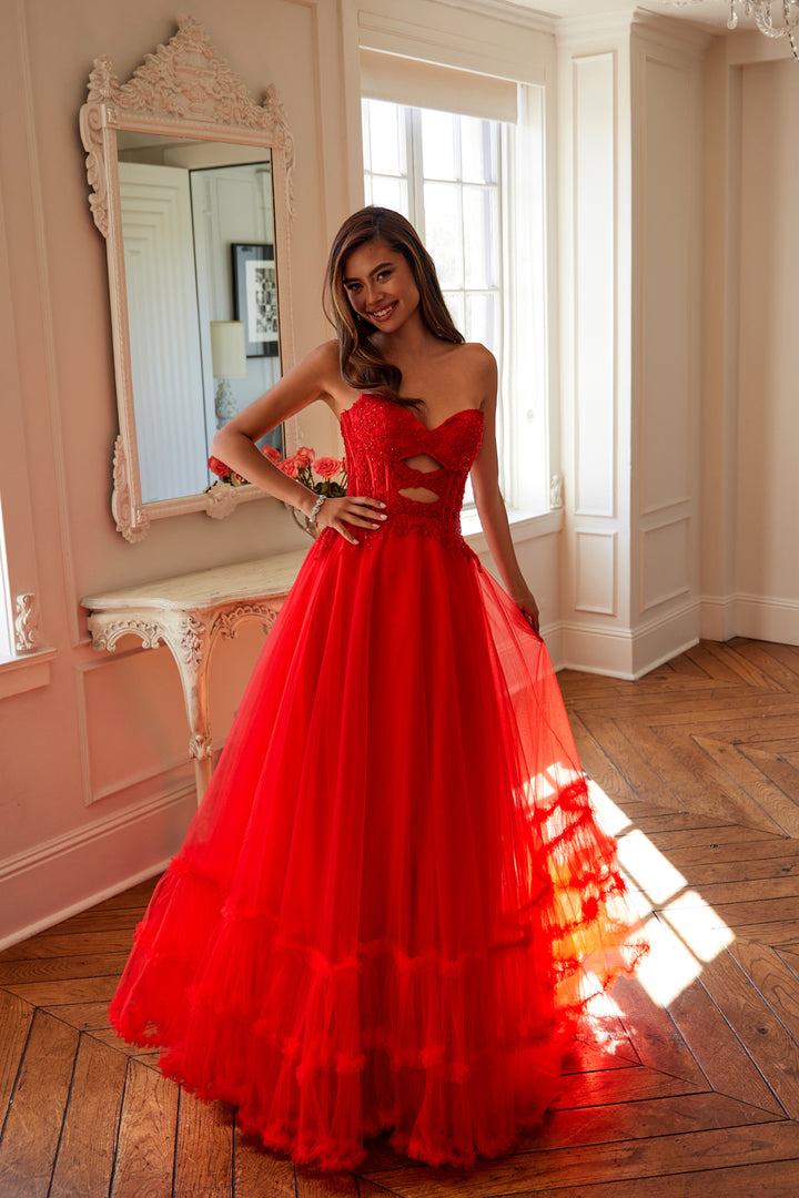 Strapless A-line Ruffled Gown by Juliet JT2561S