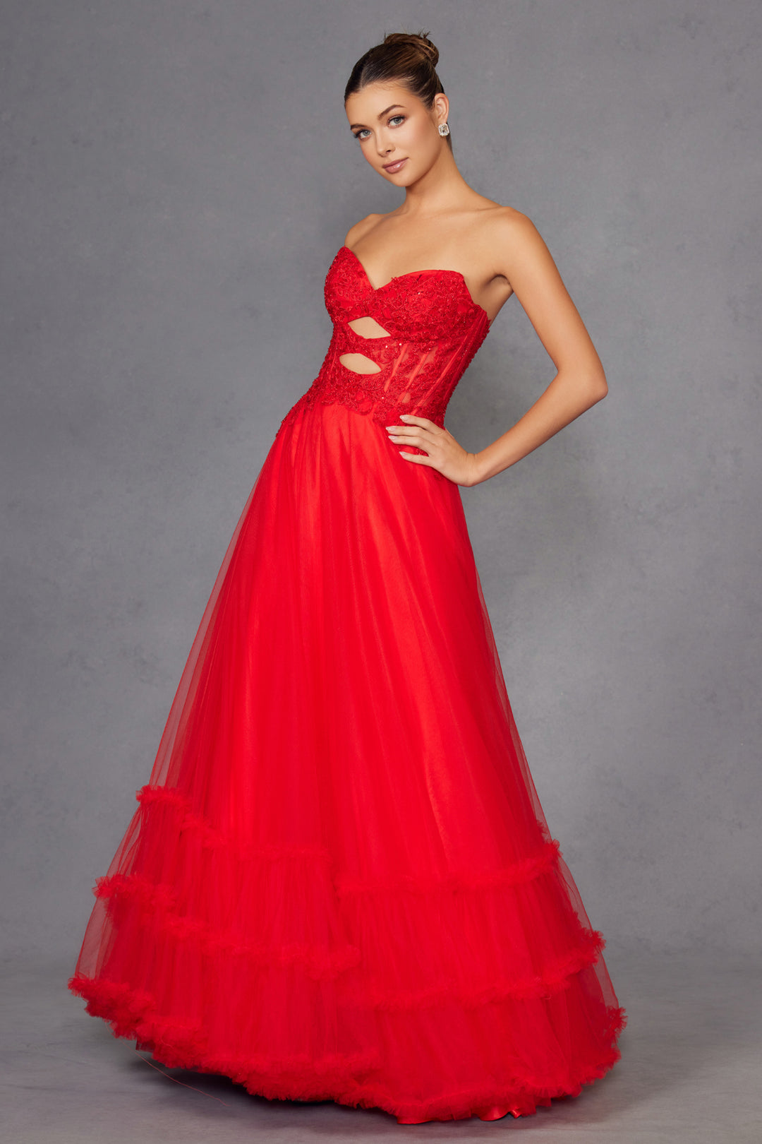 Strapless A-line Ruffled Gown by Juliet JT2561S