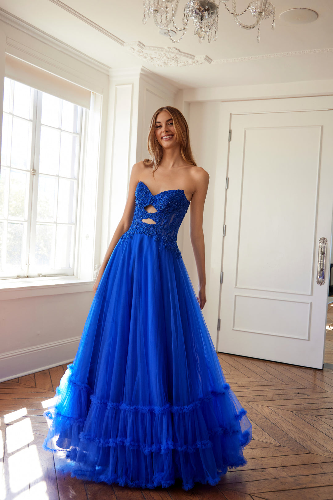 Strapless A-line Ruffled Gown by Juliet JT2561S