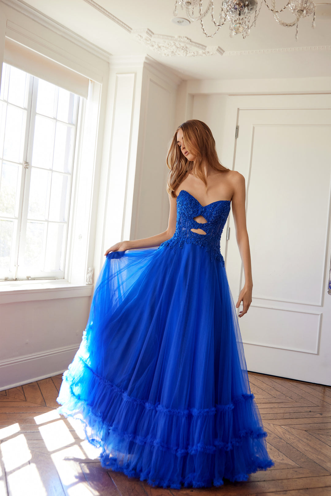 Strapless A-line Ruffled Gown by Juliet JT2561S