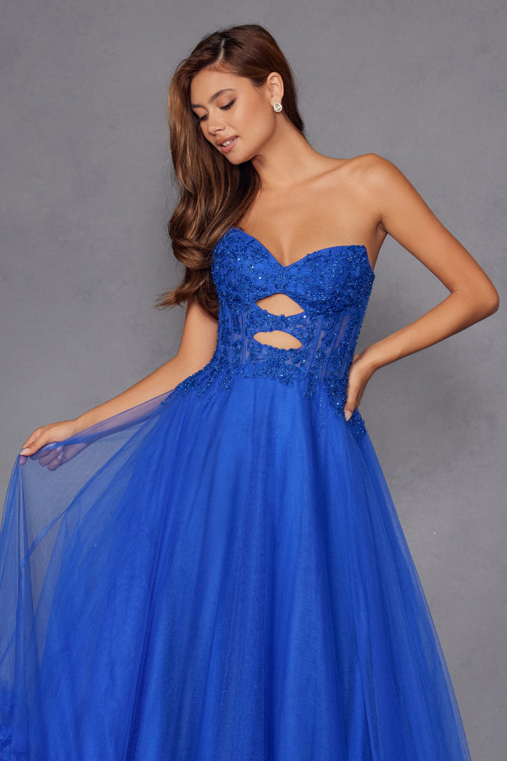 Strapless A-line Ruffled Gown by Juliet JT2561S