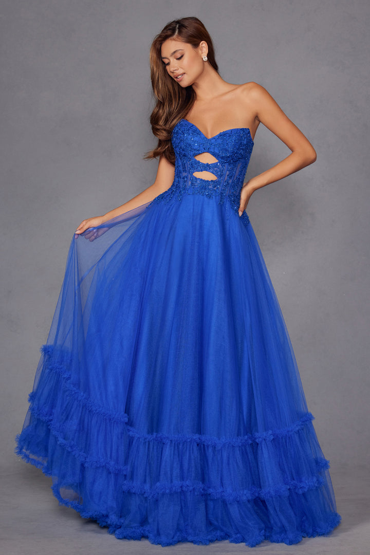 Strapless A-line Ruffled Gown by Juliet JT2561S