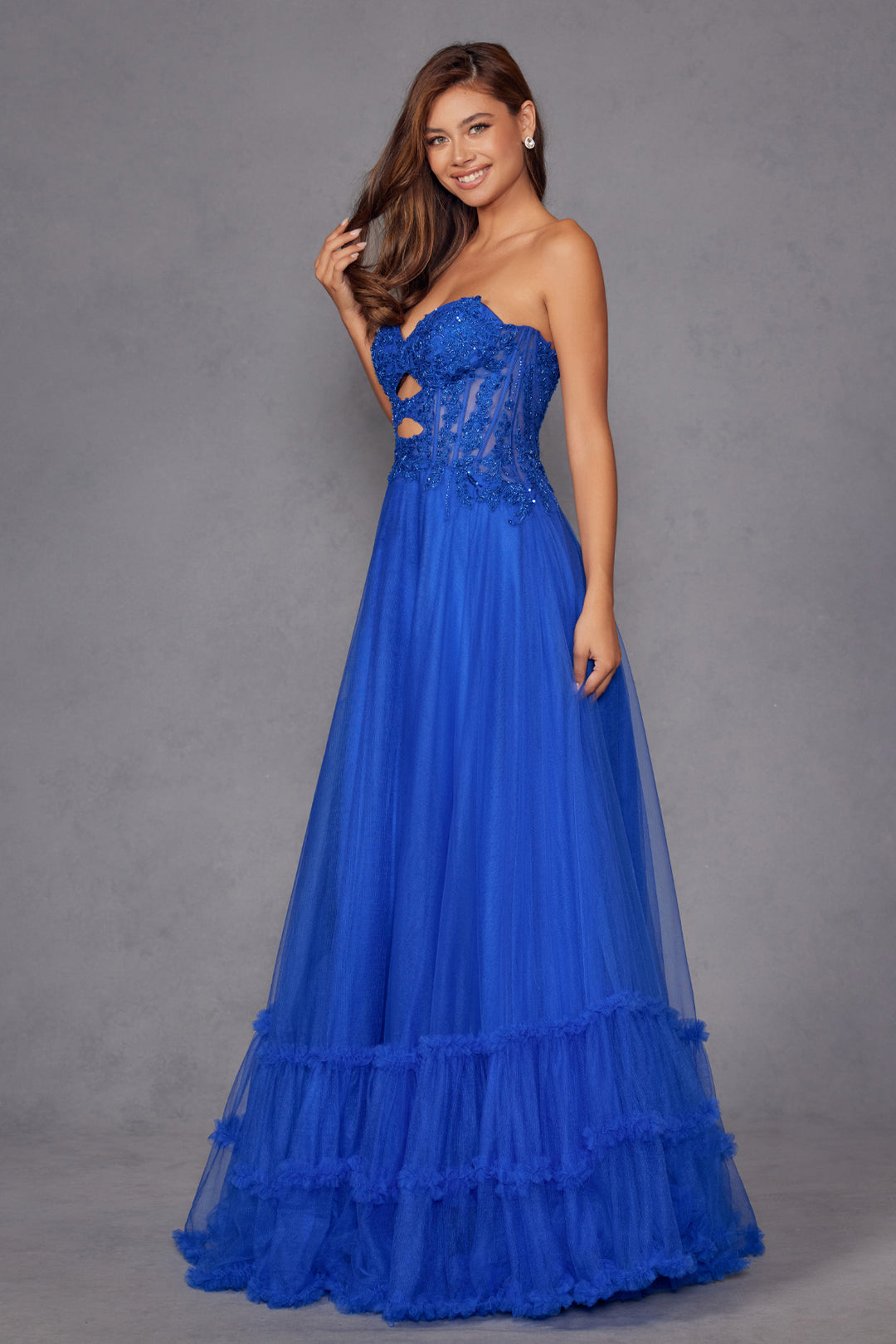 Strapless A-line Ruffled Gown by Juliet JT2561S