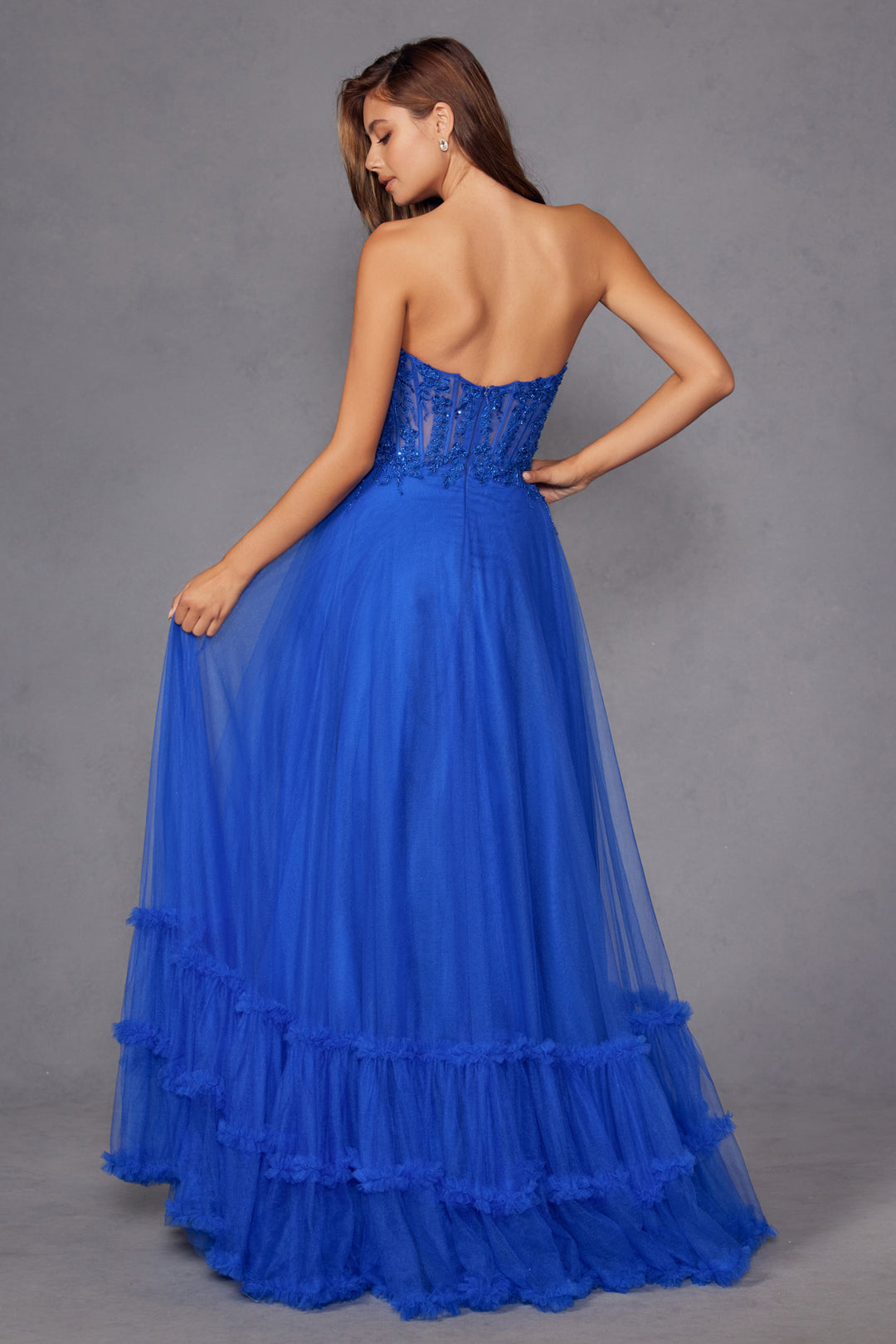 Strapless A-line Ruffled Gown by Juliet JT2561S