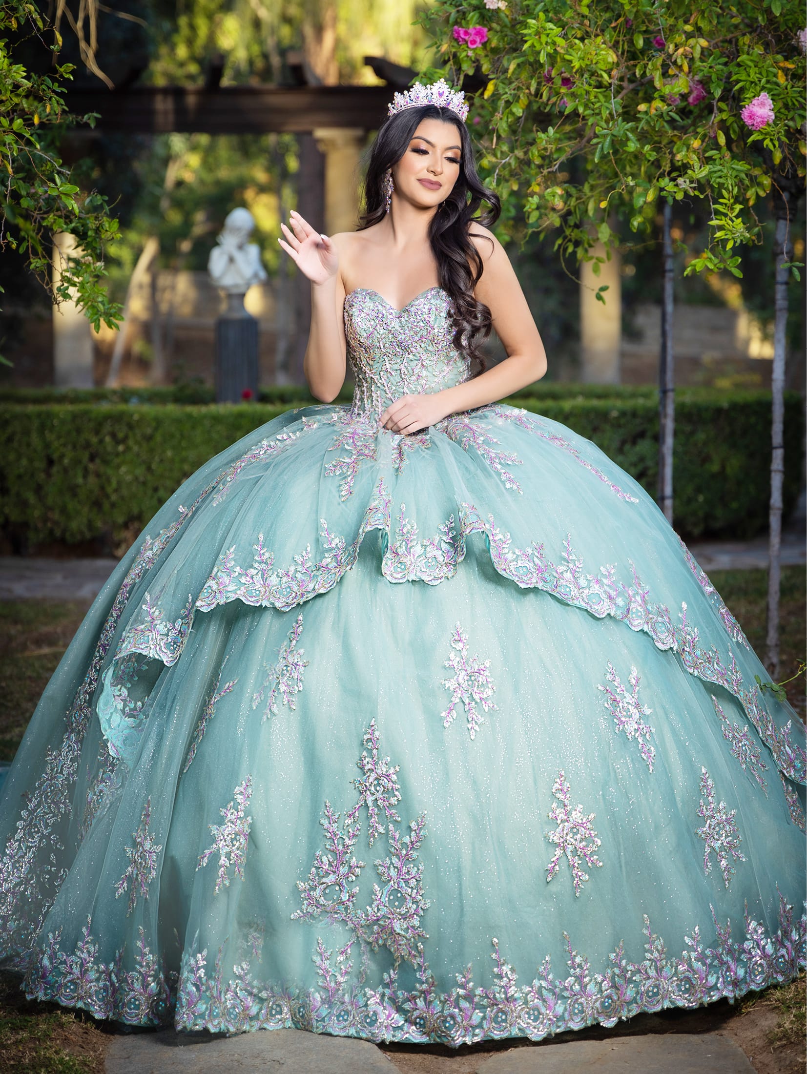 Blue green quinceanera dresses best sale