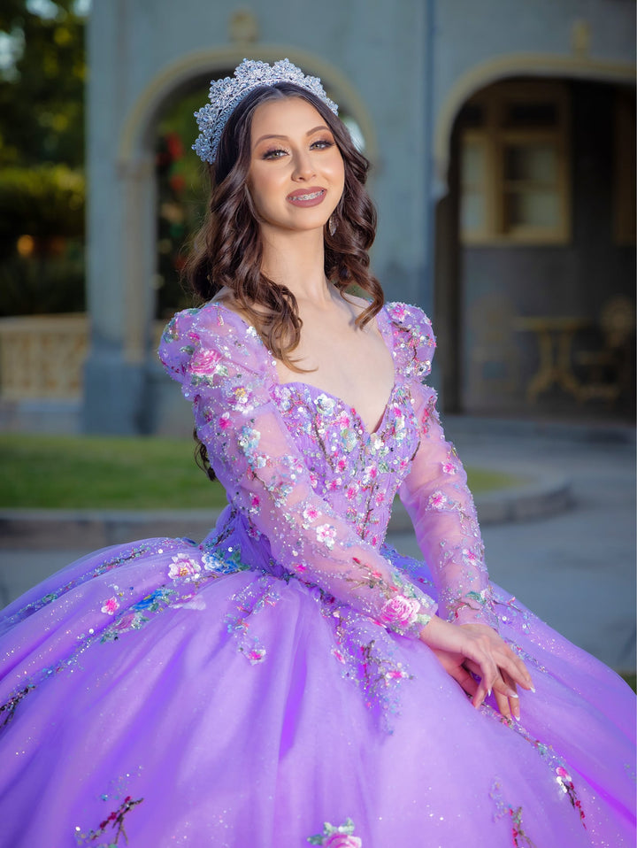 Applique Long Sleeve Ball Gown by LizLuo Quince 26093