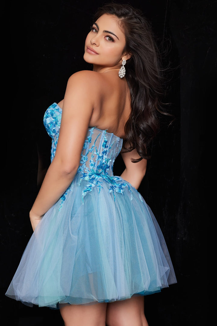 Short Strapless A-line Slit Dress by Jovani 26094