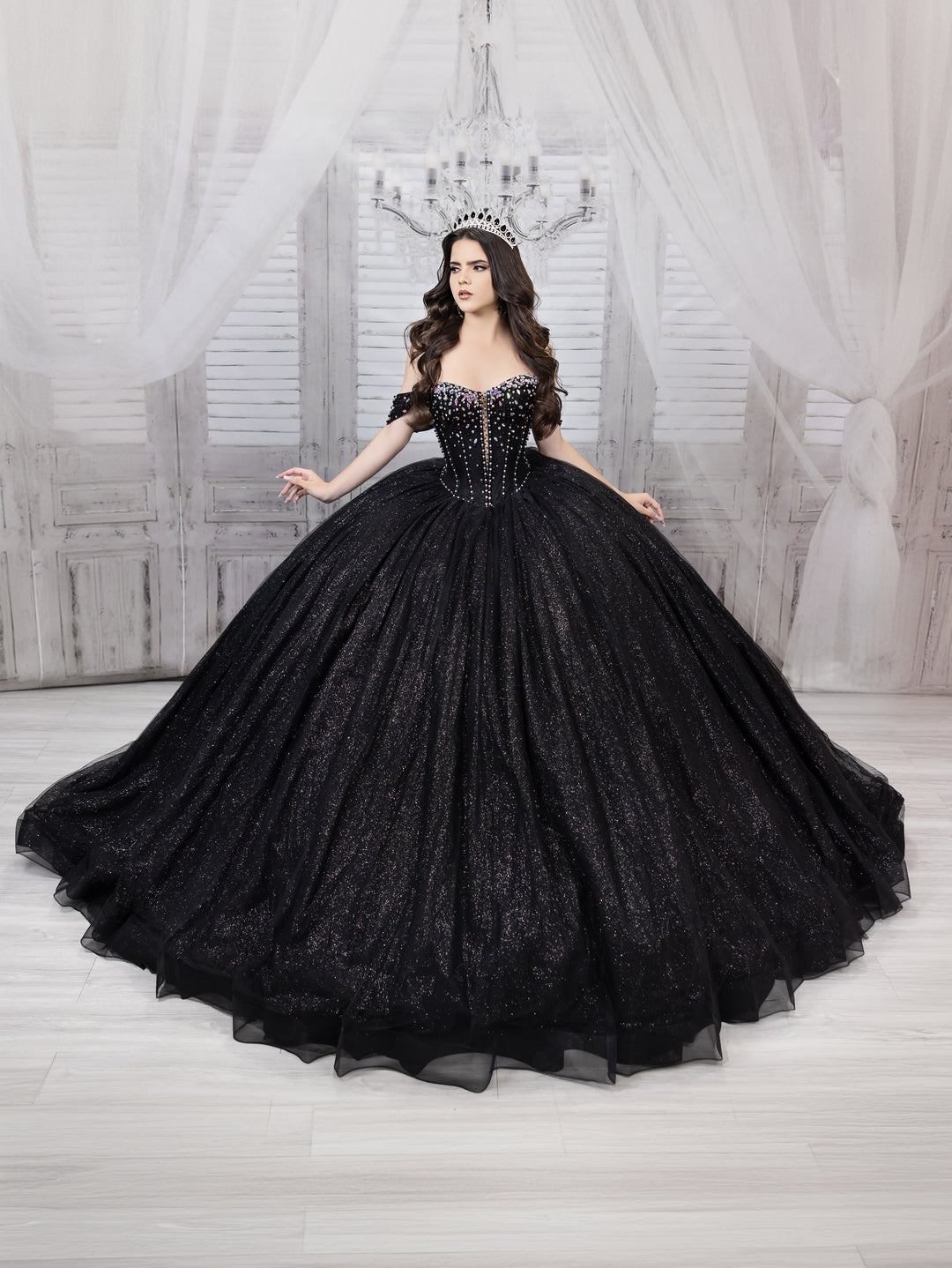 Glitter Off Shoulder Ball Gown by LizLuo Quince 26104