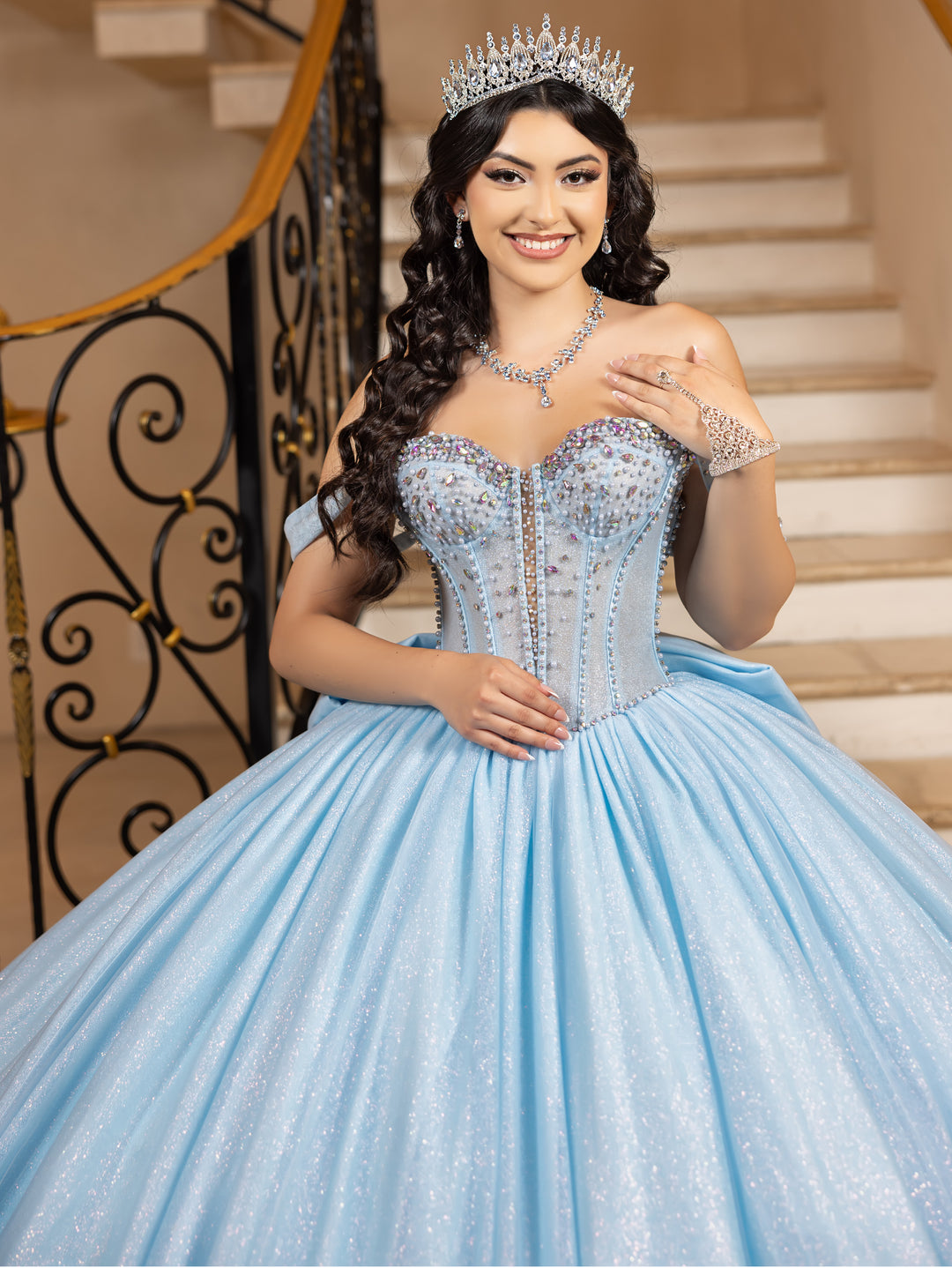 Glitter Off Shoulder Ball Gown by LizLuo Quince 26104