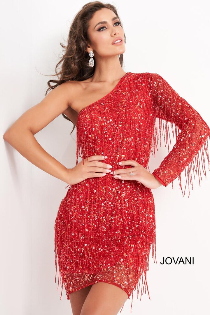 Long Sleeve Fringe Cocktail Dress by Jovani 2645