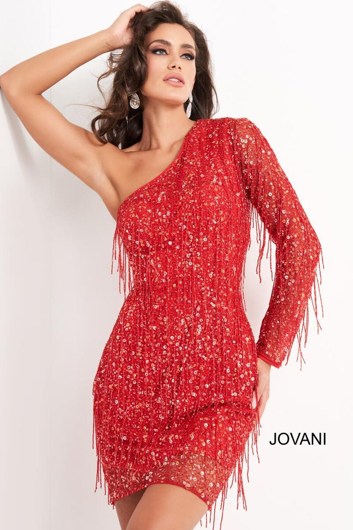 Long Sleeve Fringe Cocktail Dress by Jovani 2645