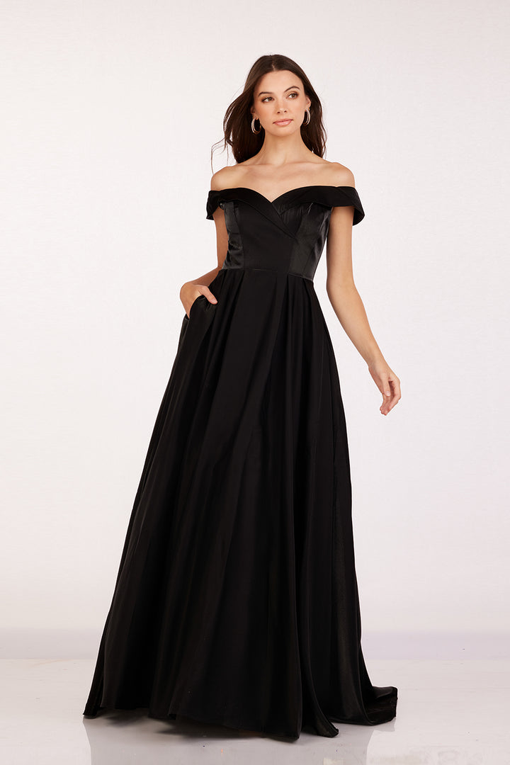 Satin Off Shoulder A-line Gown by Lucci Lu 28063