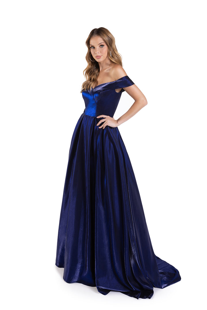 Satin Off Shoulder A-line Gown by Lucci Lu 28063