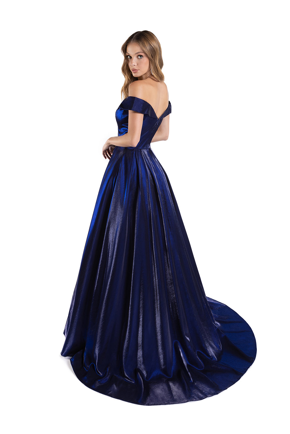 Satin Off Shoulder A-line Gown by Lucci Lu 28063