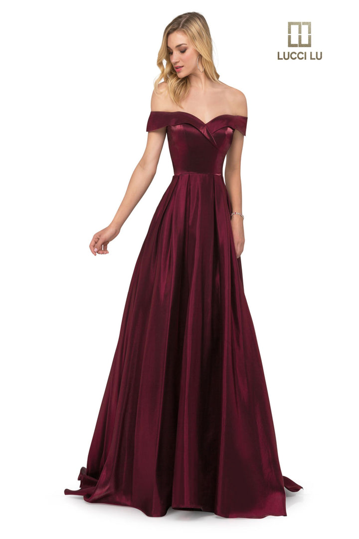 Satin Off Shoulder A-line Gown by Lucci Lu 28063