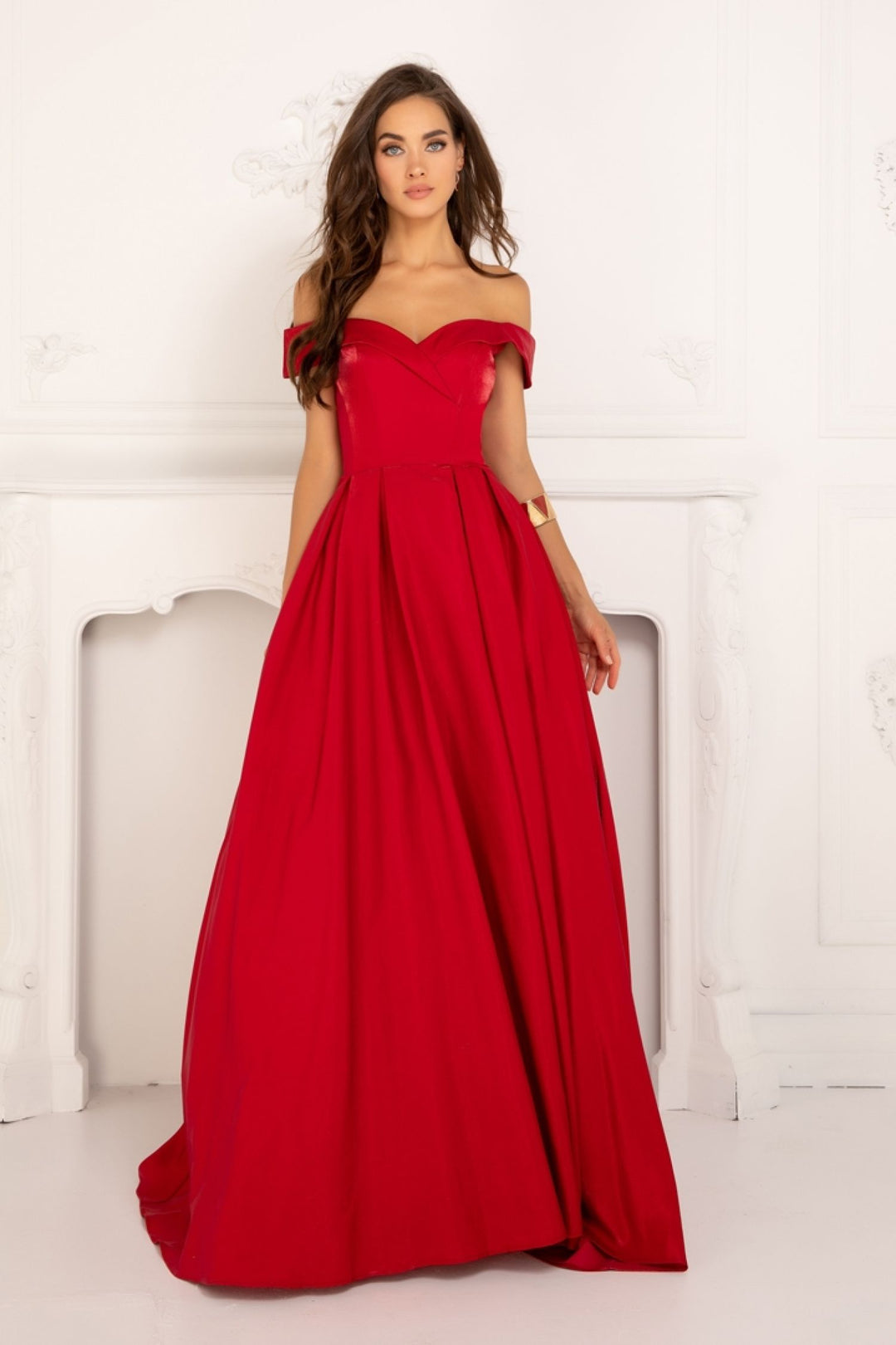 Satin Off Shoulder A-line Gown by Lucci Lu 28063