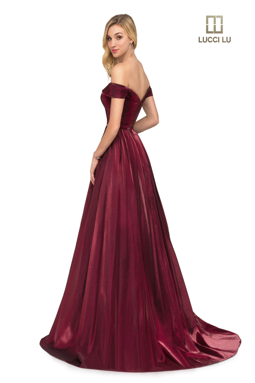 Satin Off Shoulder A-line Gown by Lucci Lu 28063