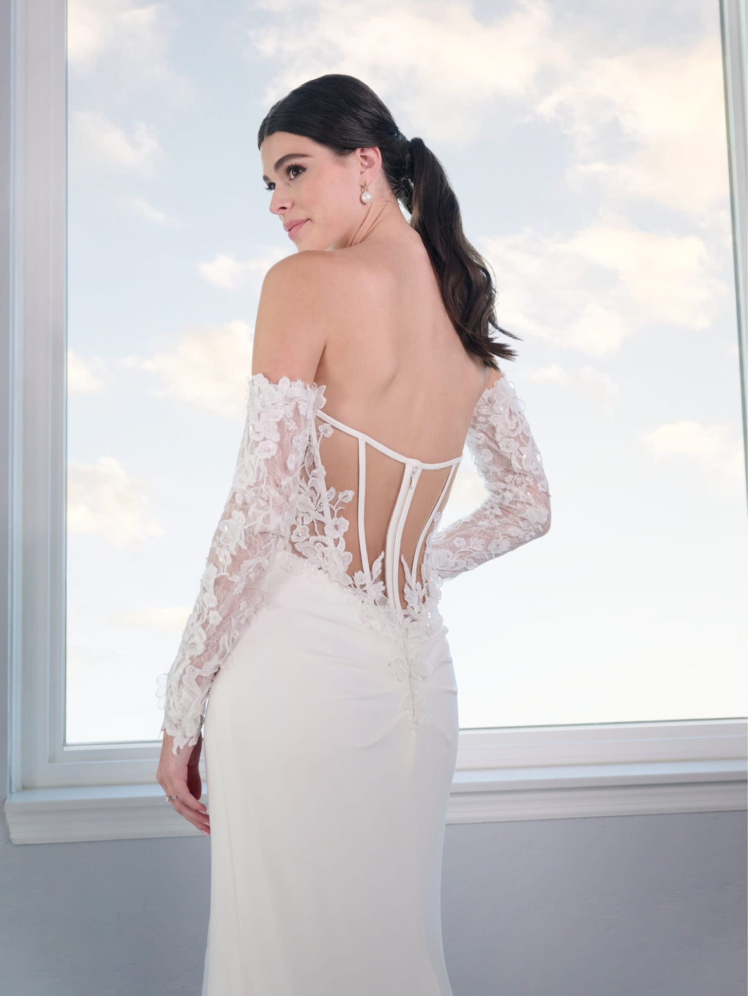 Applique Sheer Slit Bridal Gown by Adrianna Papell 31302