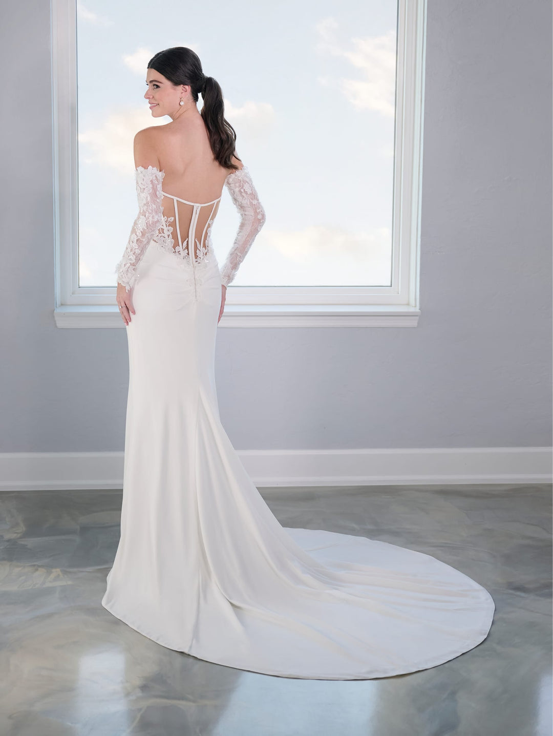 Applique Sheer Slit Bridal Gown by Adrianna Papell 31302