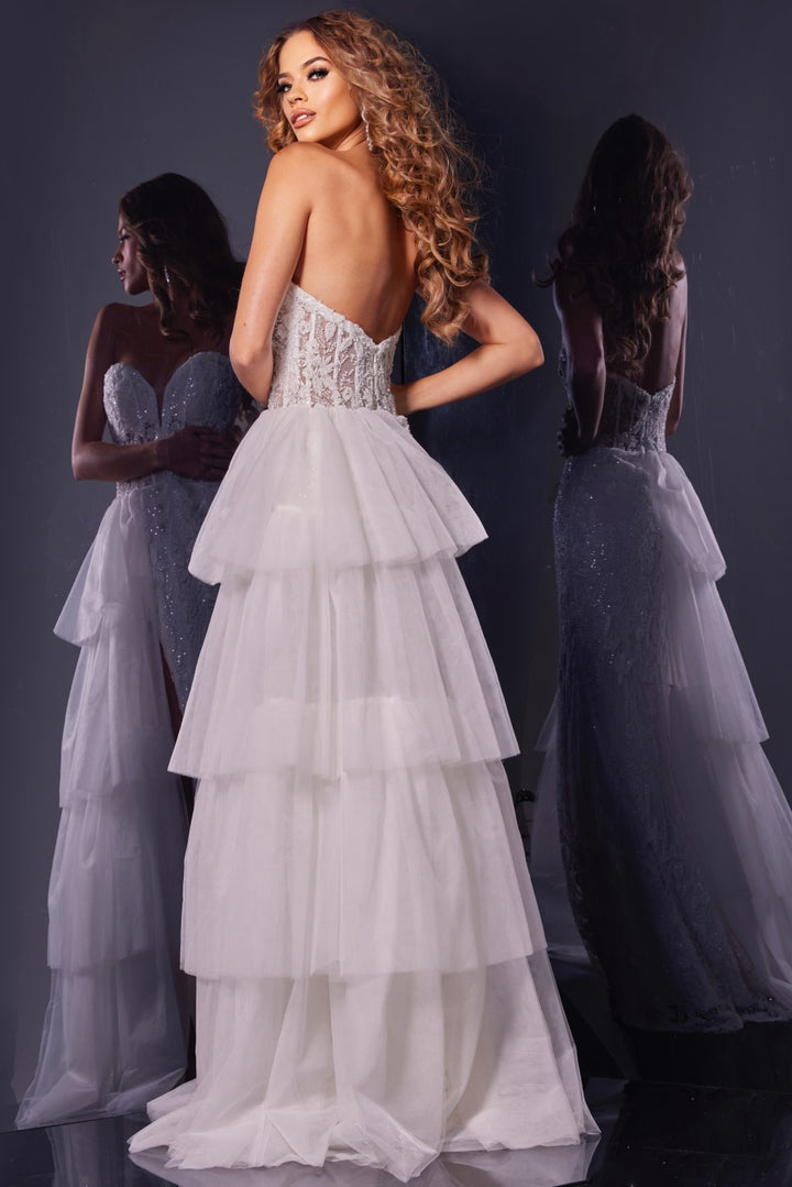 Strapless A-line Tiered Slit Gown by Jovani 34390