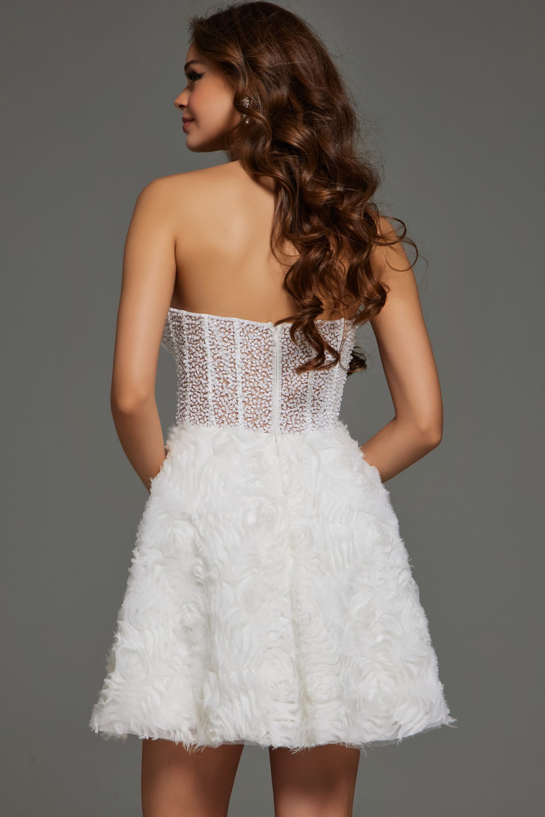 Beaded Short Strapless A-line Dress by Jovani 36578