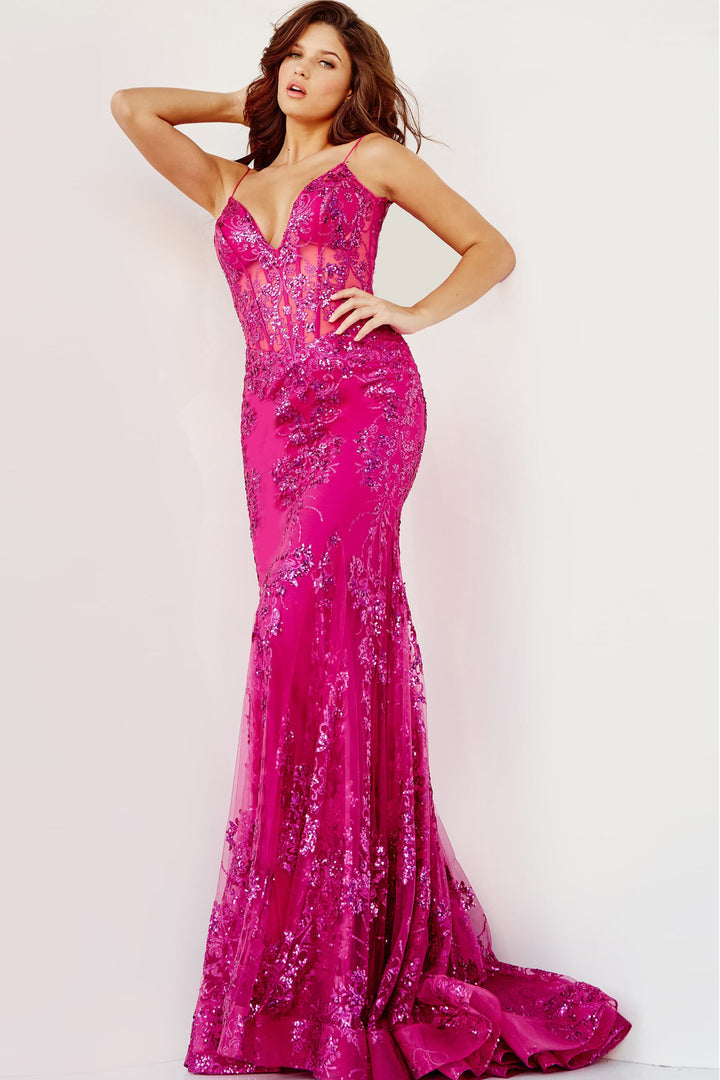 Glitter Print Fitted Sleeveless Gown by Jovani 3675